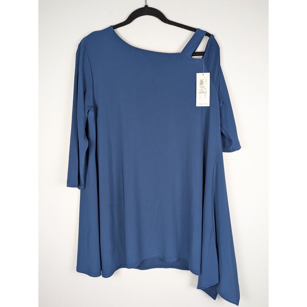 NWT Sympli One Shoulder Top size 12 Long Sleeve Navy Blue Stretch Jersey